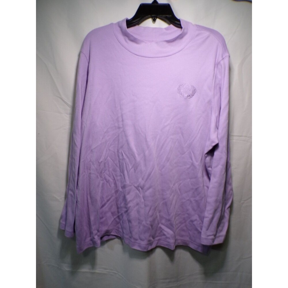 Blair Women's Mock Neck Knit Top Lavender Long Sleeve 3XL Embroidered